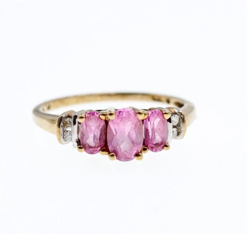 10K Yellow Gold Pink Topaz & Diamonds Ring Size 6.5